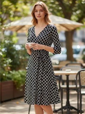 White House Black Market Geometric Black and White Dress